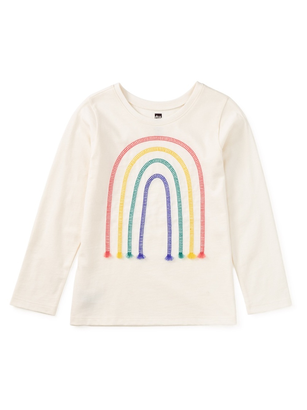Tea Collection Girls Embroidered Rainbow Fringe Long Sleeve Tee Chalk Size 12 NW